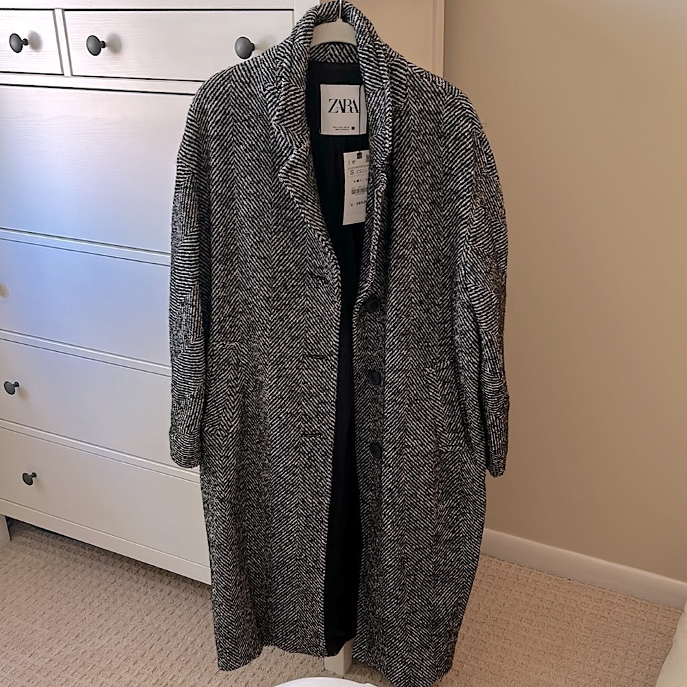Zara Herringbone drop shoulder coat